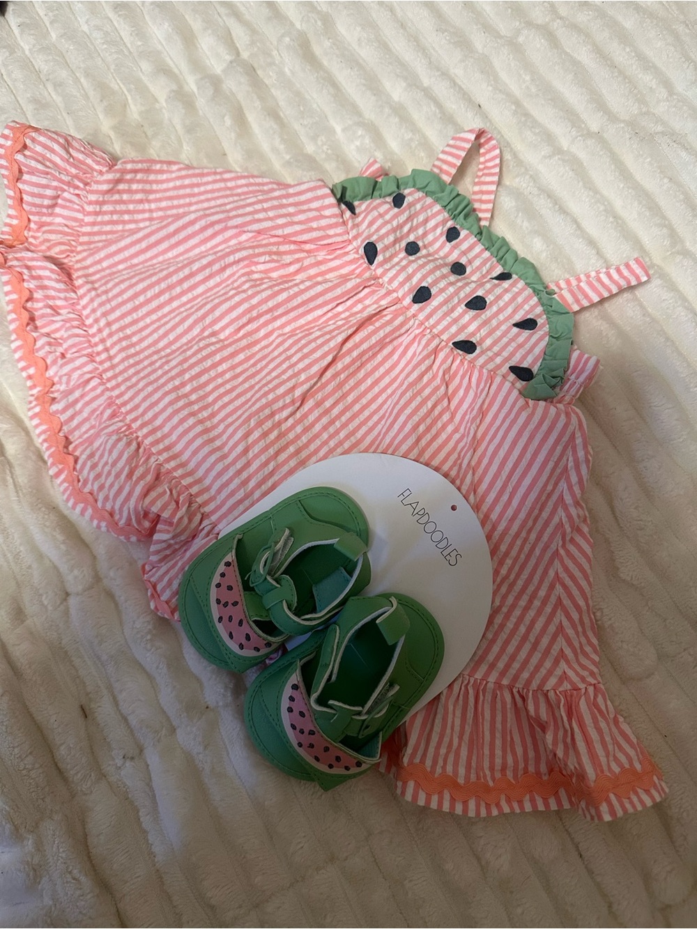 FlapDoodles Pink Striped Watermelon-Trim Sundress with Watermelon sandals
